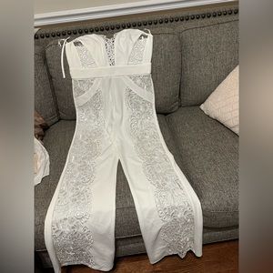 Lace white halter romper